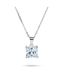 Bling Jewelry Classic Dainty 4 Prong Set 1.25 Ct Solitaire Square Princess Cut Clear Cubic Zirconia Cz Pendant Necklace Sterling Silver