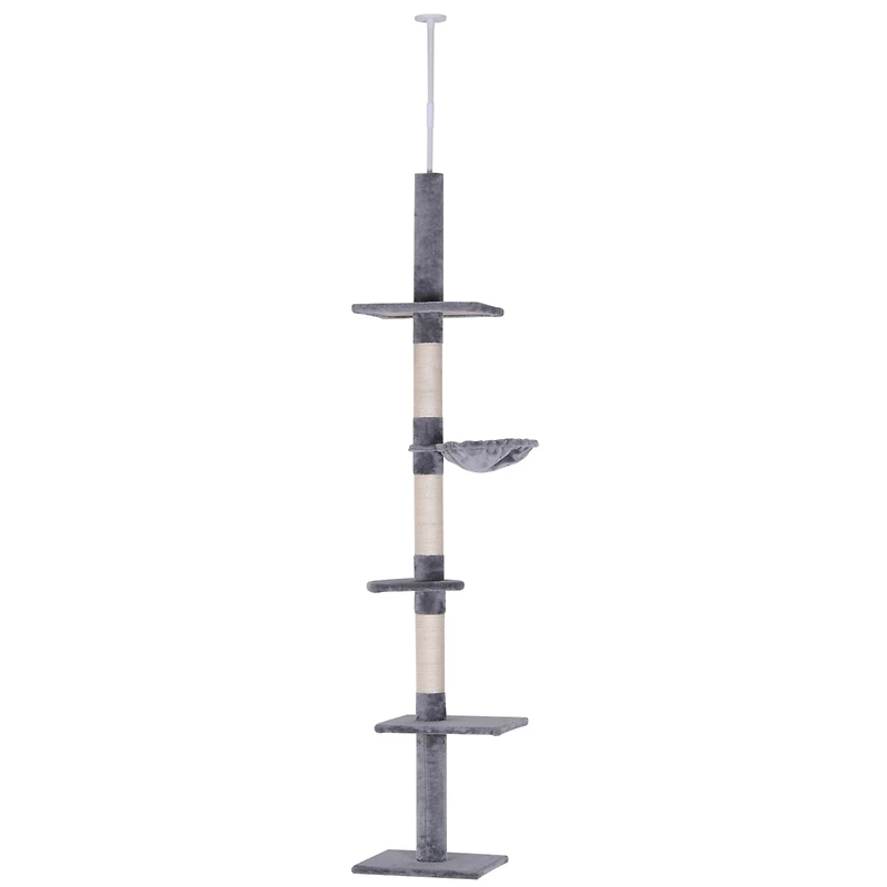 PawHut 8.5' Adjustable Floor-To-Ceiling Cat Tree w/ 5 Carpet Platforms,