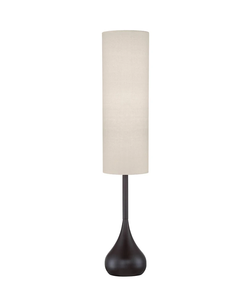Possini Euro Design Mid Century Modern Floor Lamp 62" Tall Bronze Metal Droplet Off White Cream Cylinder Shade for Living Room Reading