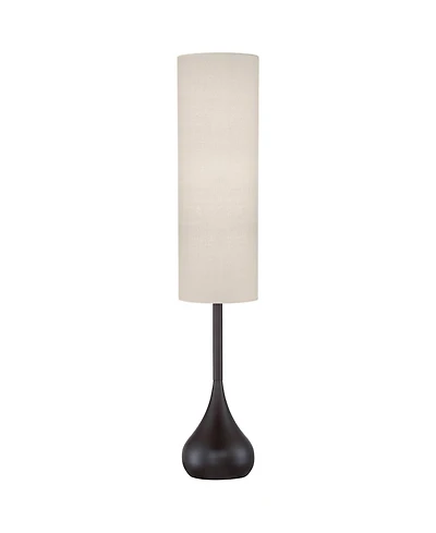 Possini Euro Design Mid Century Modern Floor Lamp 62" Tall Bronze Metal Droplet Off White Cream Cylinder Shade for Living Room Reading