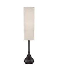 Possini Euro Design Mid Century Modern Floor Lamp 62" Tall Bronze Metal Droplet Off White Cream Cylinder Shade for Living Room Reading