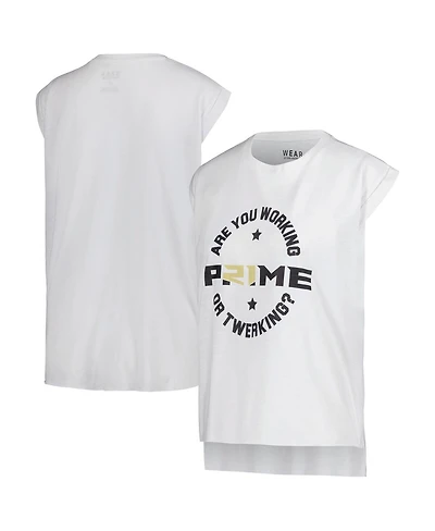Wear by Erin Andrews Women's White Colorado Buffaloes Coach Prime Working Sleeveless Muscle T-Shirt