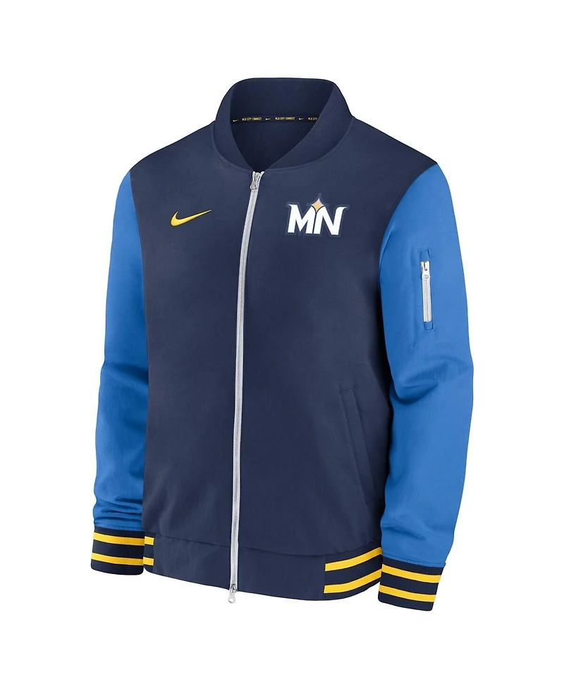 Nike Men's Navy Minnesota Twins 2024 City Connect Authentic Collection Game Time Full-Zip Bomber Jacket