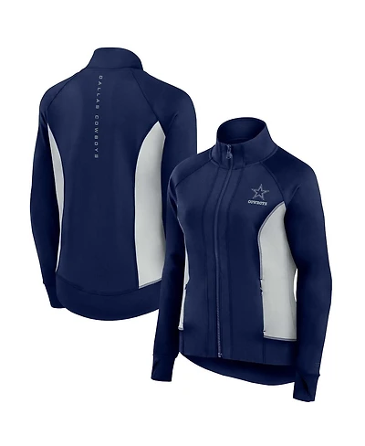 Fanatics Women's Navy Dallas Cowboys Studio Fitted Full-Zip Gym Track Jacket