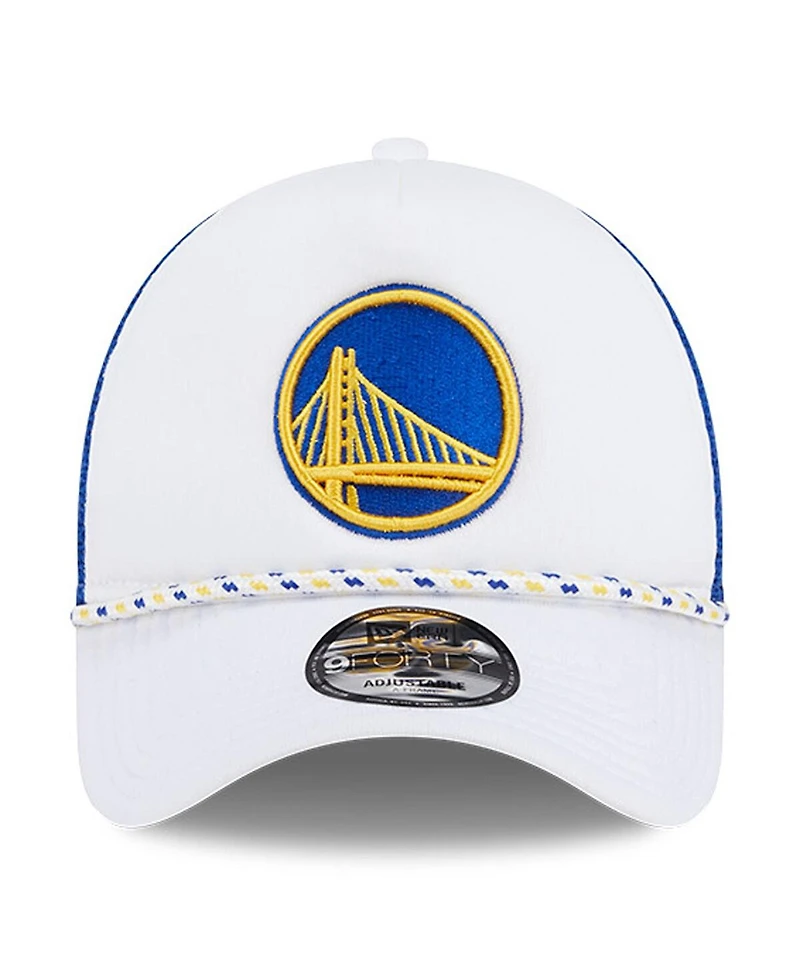 New Era Men's White/Royal Golden State Warriors Court Sport Foam A-Frame 9FORTY Adjustable Trucker Hat