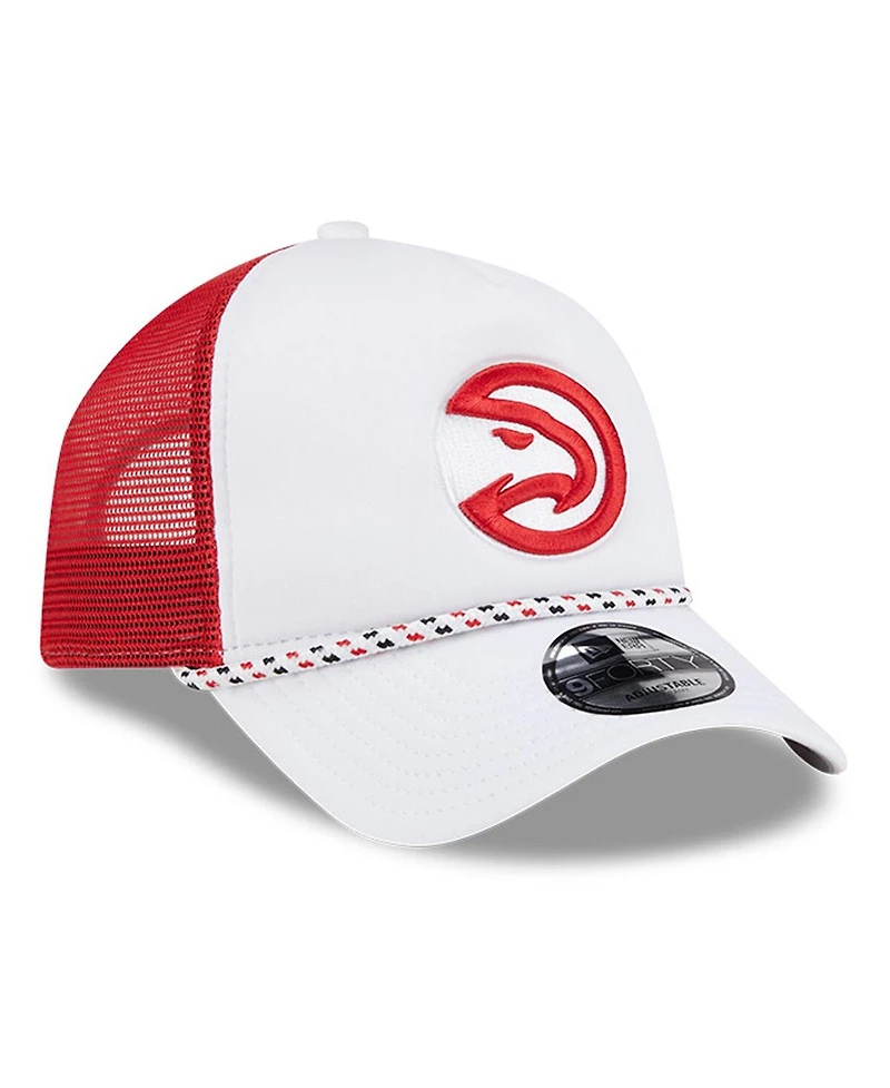 New Era Men's White/Red Atlanta Hawks Court Sport Foam A-Frame 9FORTY Adjustable Trucker Hat