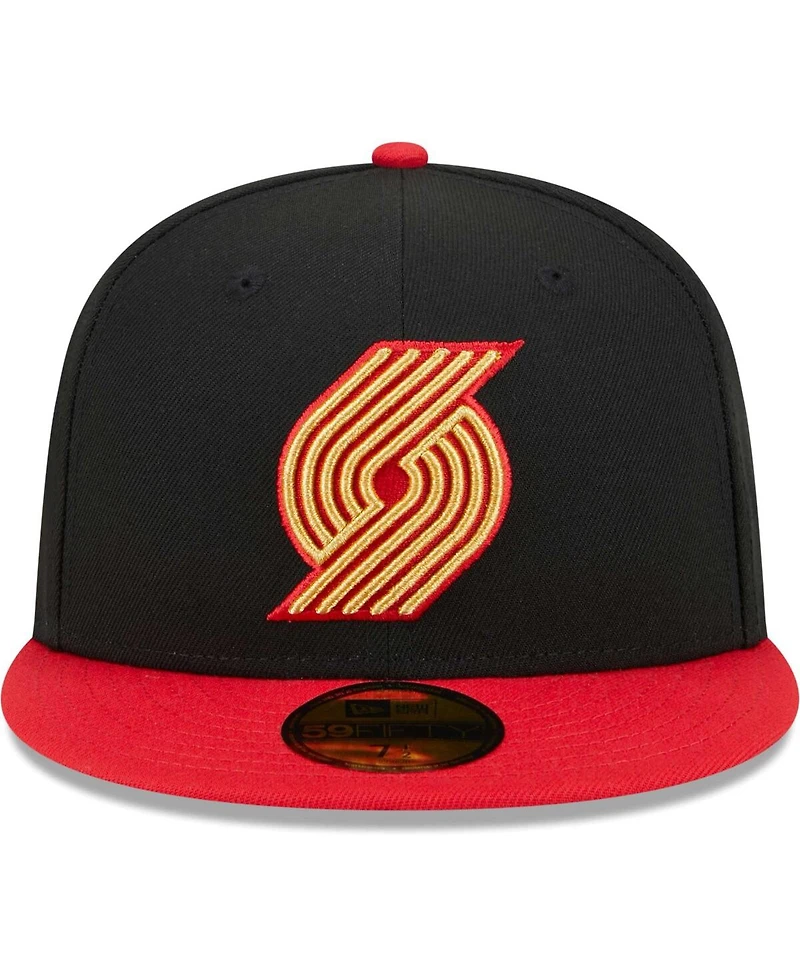 New Era Men's Black/Red Portland Trail Blazers Gameday Gold Pop Stars 59FIFTY Fitted Hat