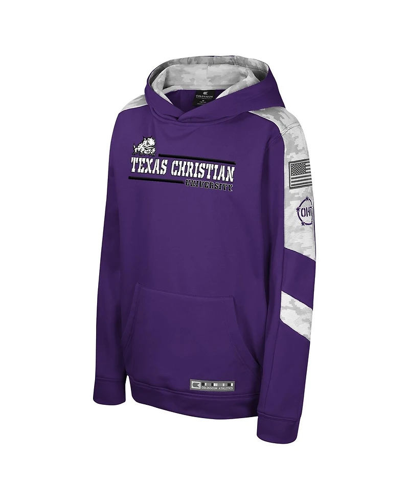 Colosseum Big Boys and Girls Purple Tcu Horned Frogs Oht Military Appreciation Cyclone Digital Camo Pullover Hoodie