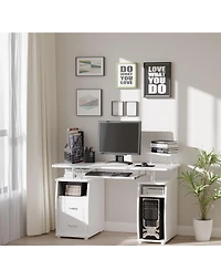 Homcom Computer Office Desk Table Workstation w/Keyboard Tray, & Drawer, White
