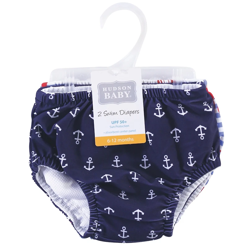 Hudson Baby Boys Swim Diapers, Whale Anchor, 12-18 Months