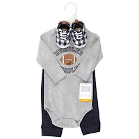 Hudson Baby Boys Three-Piece Long-Sleeve Bodysuit Outfit with Pants and Footwear