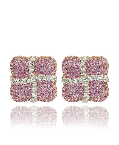 Suzy Levian New York Suzy Levian Sterling Silver Sapphire & Created White Sapphire Wrapped Cushion Drop Stud Earrings