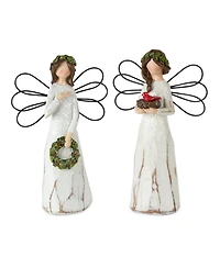 Slickblue Frosted Winter Angel With Bird And Wreath Accent (Set of