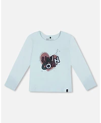 Deux par Big Girls Organic Cotton T-Shirt With Print Light Blue