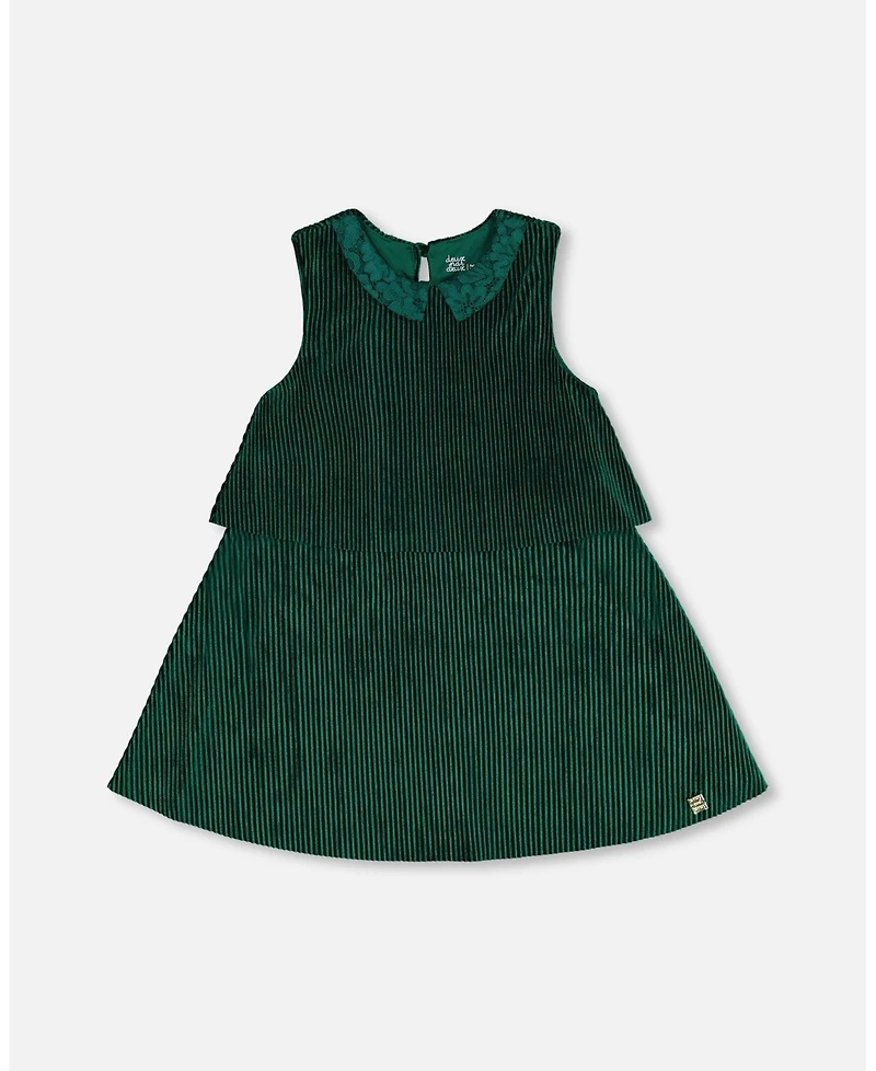 Deux par Toddler Girls Sleeveless Dress With Eyelet Collar Forest Green - Toddler|Child