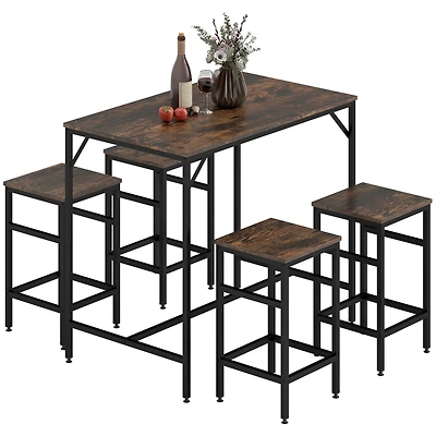 Homcom Wooden 4 Seater Dinner Tabletop Furniture Set with 4 Chairs & Steel Legs, Black