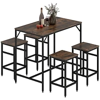 Homcom Wooden 4 Seater Dinner Tabletop Furniture Set with 4 Chairs & Steel Legs, Black