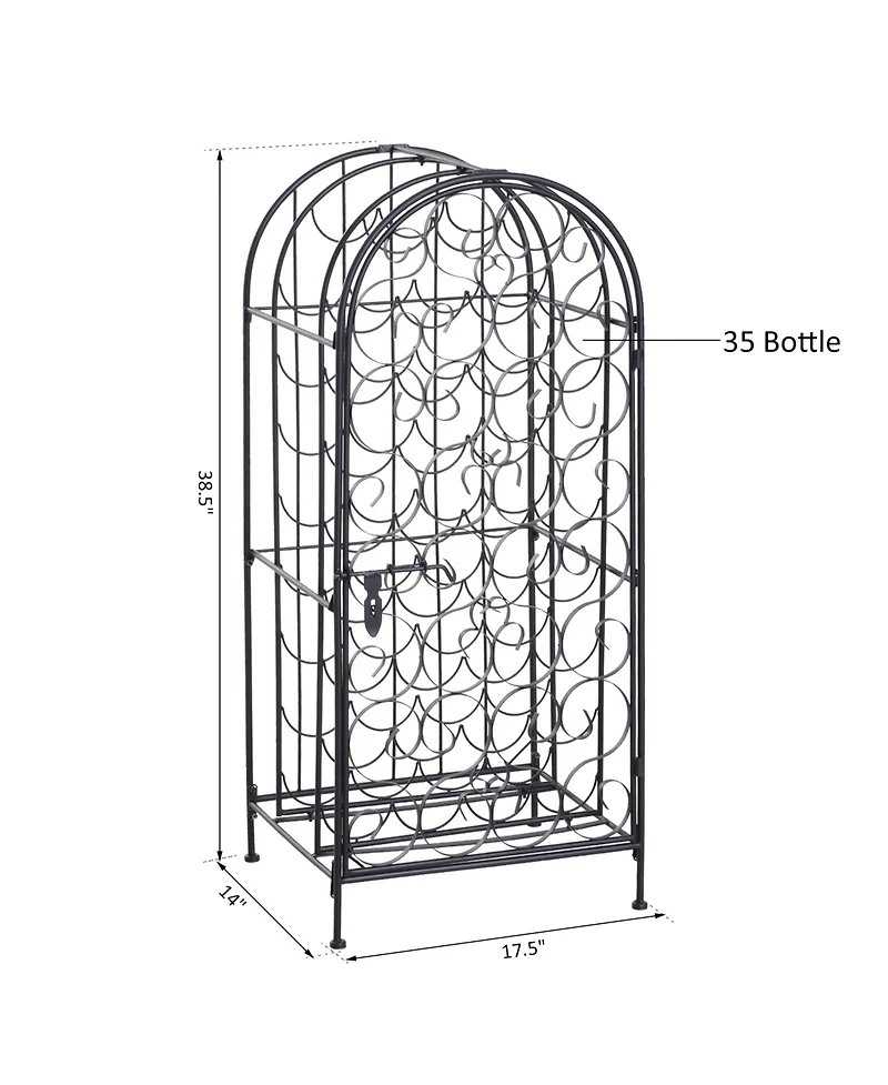 Homcom 35 Bottle Wrought Iron Wine Rack Cabinet with Lock, Black