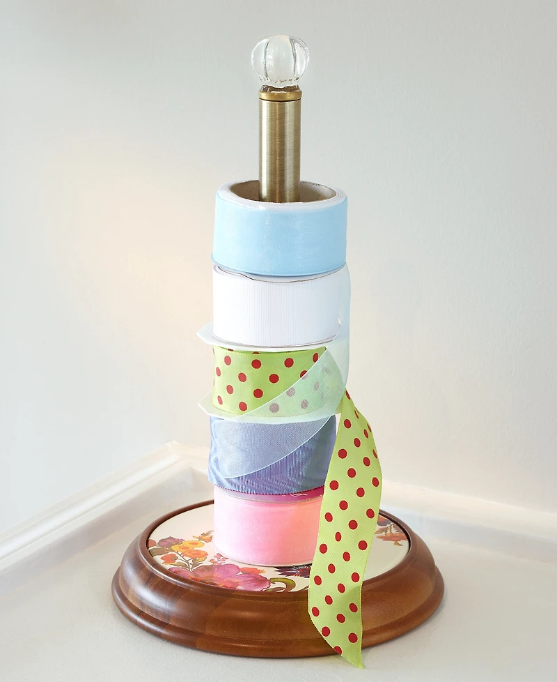 Mackenzie-Childs White Flower Market Wood Paper Towel Holder