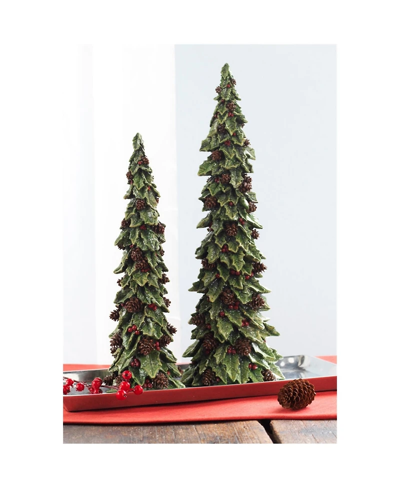 Slickblue Holly Leaf Holiday Trees With Pinecone Accents (Set of 2)