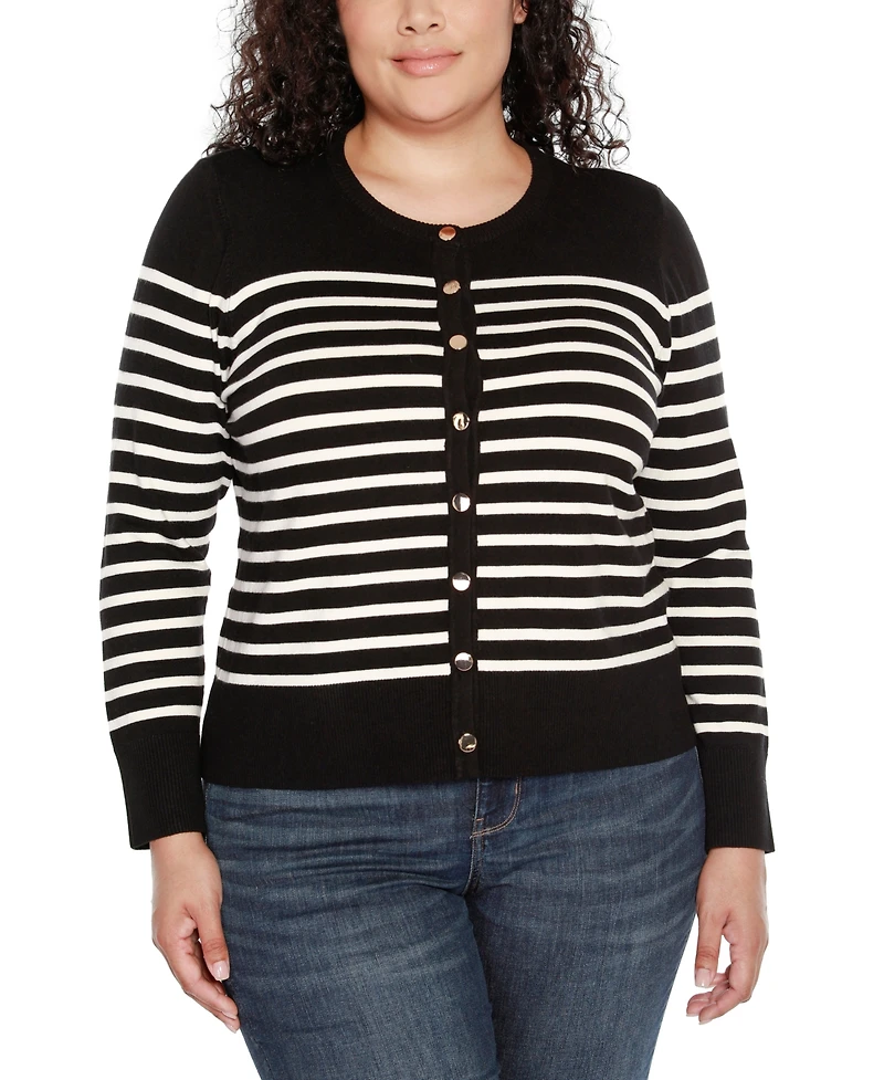 Belldini Plus Breton Stripe Cardigan Sweater