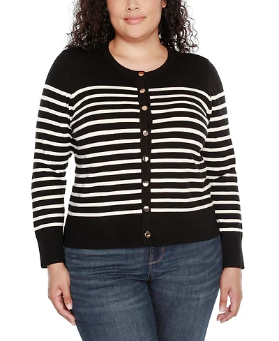 Belldini Plus Breton Stripe Cardigan Sweater