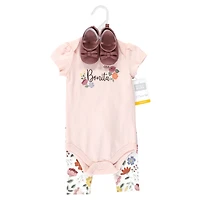 Hudson Baby Girls Cotton Bodysuit, Pant and Shoe Set