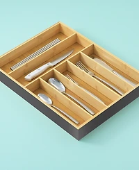 JoyJolt Bamboo Slot Drawer Organizer for Kitchen Utensils