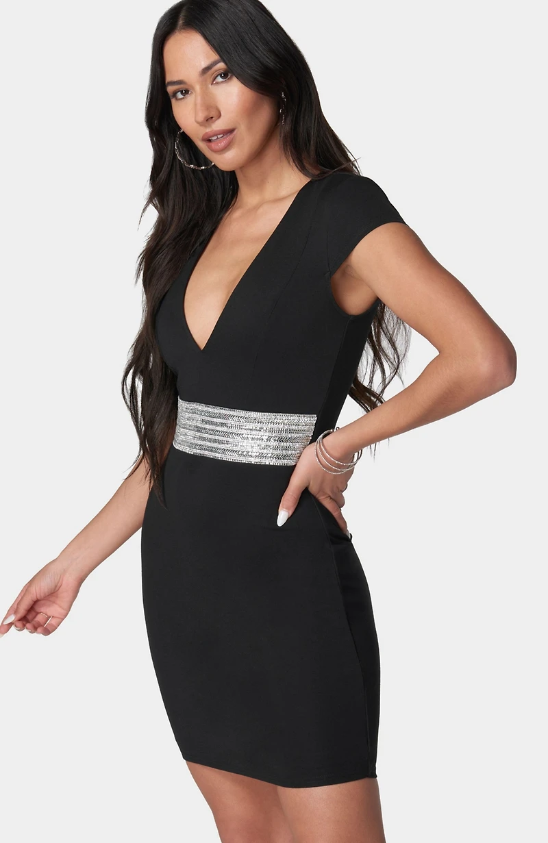 bebe Women's Embellished Waist Mini Dress