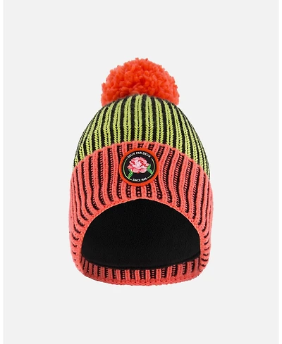 Deux par Girl Knit Hat Black, Lime And Coral - Toddler|Child