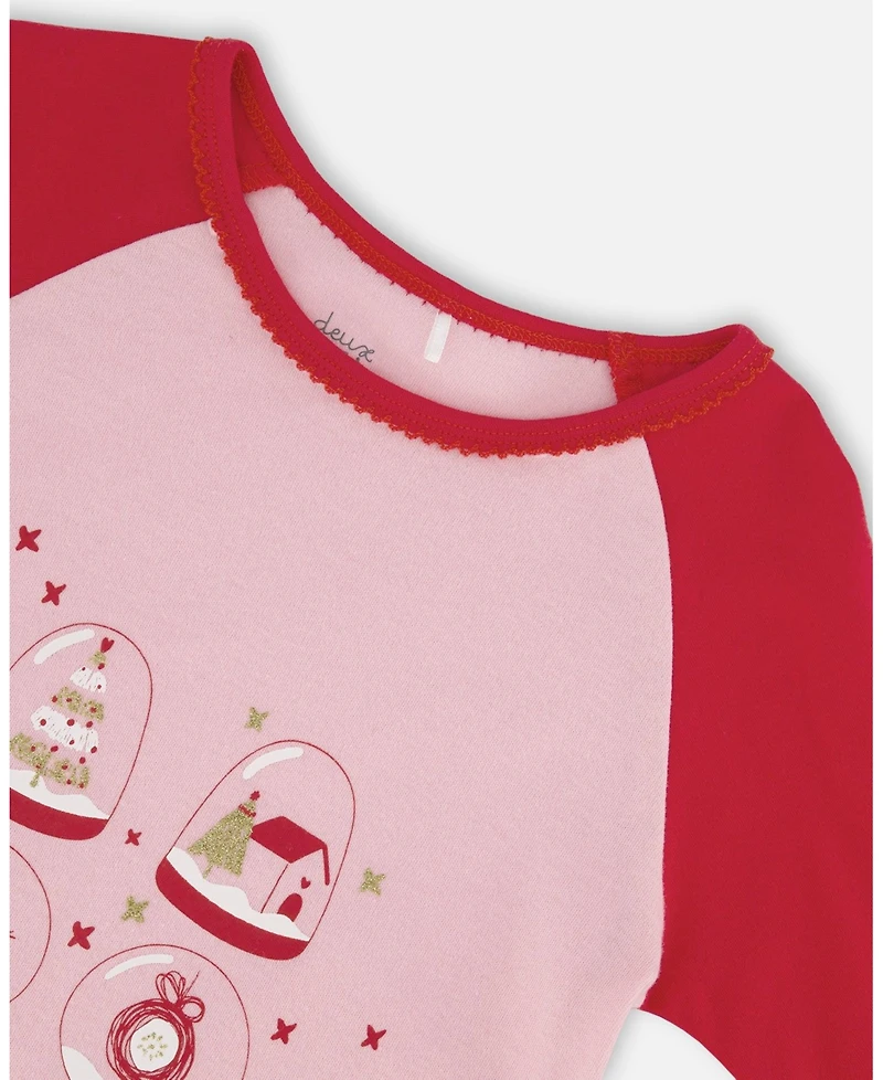 Deux par Deux Toddler Girls Organic Cotton Two Piece Pajama Set Red Printed Christmas Tree - Toddler|Child