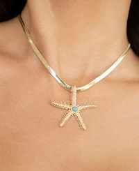 Ettika Turquoise Starfish Pendant Herringbone Chain Necklace