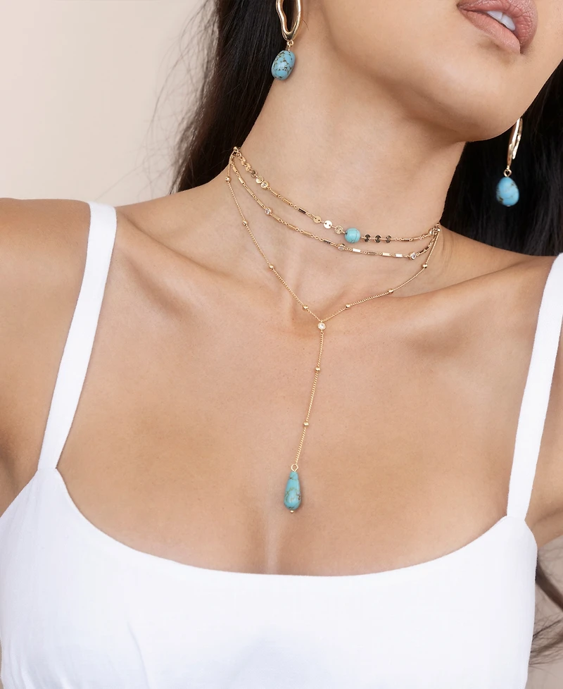 Ettika Turquoise 18k Gold Plated Multi-Chain Choker