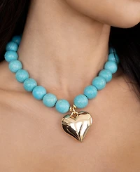 Ettika Chunky Beaded Turquoise Gold Heart Necklace