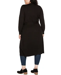 Belldini Black Label Plus Rhinestone-Trim Belted Duster Cardigan Sweater