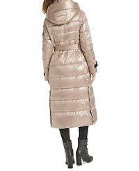 Karl Lagerfeld Womens Shine Hooded Belted Puffer Coat