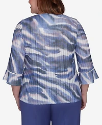 Alfred Dunner Plus Worth Avenue Watercolor Animal Stripe Bell Sleeve Top