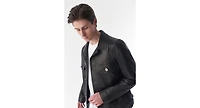 Furniq Uk Men's Genuine Leather Trucker Jacket, Natural Grain Black