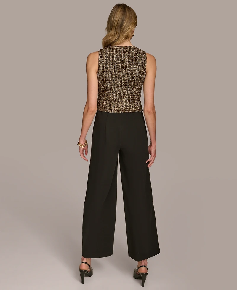 Donna Karan Women's Tweed-Bodice Wide-Leg Jumpsuit