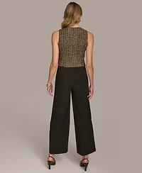 Donna Karan Women's Tweed-Bodice Wide-Leg Jumpsuit