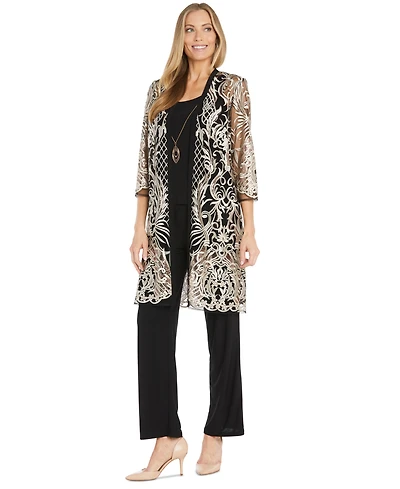 R & M Richards Women's 3-Pc. Embellished Jacket, Top Pants Set