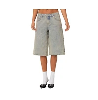 Edikted Women's Xtra Long Acid Wash Denim Bermuda Shorts