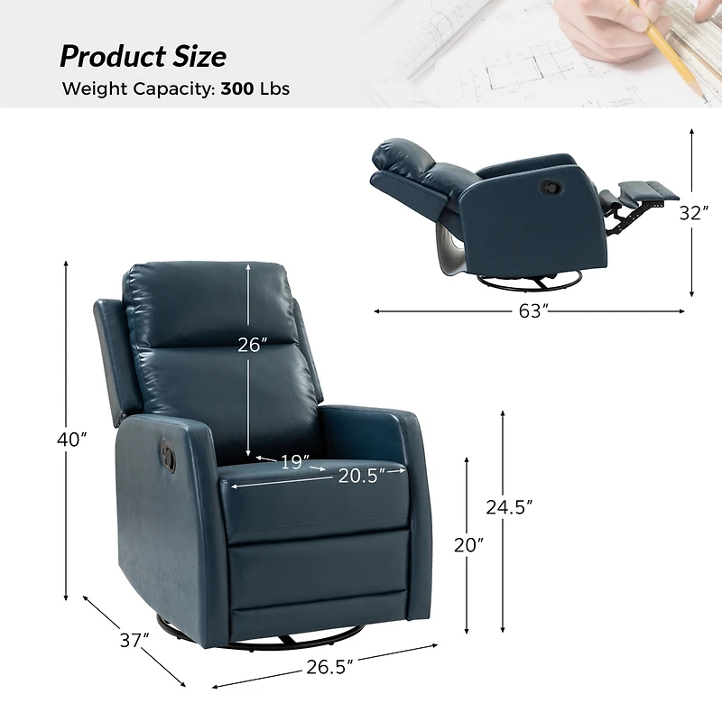 Hulala Home Donat Faux Leather Swivel Recliner