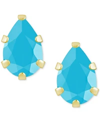 Turquoise Pear Solitaire Six Prong Stud Earrings 14k Gold