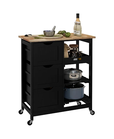 Homcom Rolling Kitchen Island Cart, Bar Serving Cart with Drawers