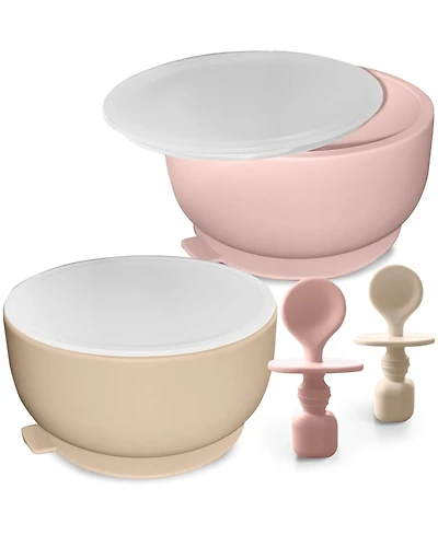 Sperric Toddler Bowls with Suction, Silicone Feeding Set Suction Bowl Lids and Spoons, Bpa Free 0-6 Months Essentials