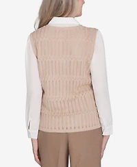 Alfred Dunner Women's Emerald Isle Two in One Textured Vest Top with a Detachable Necklace
