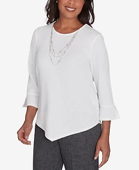 Alfred Dunner Women's Worth Avenue Crew Neck Textured Top with a Detachable Necklace