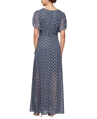 Sl Fashions Women's Foil-Print V-Neck Ruffle-Trim A-Line Dress