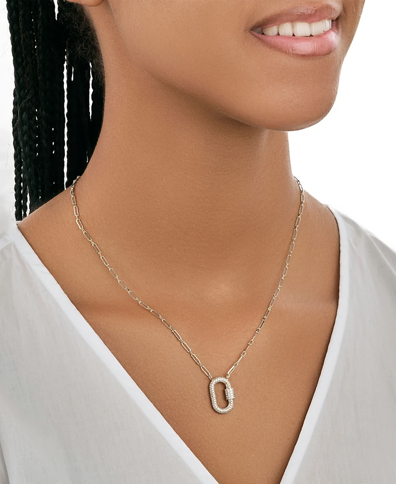 Women's Pave Cubic Zirconia Carabiner Silver Plated Lock Necklace